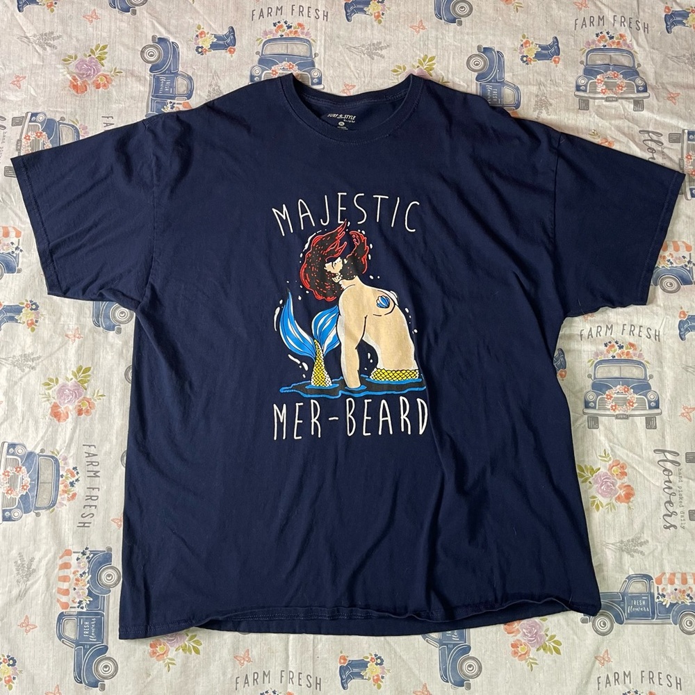Surf Style Majestic “Mer-Beard” Beard Lover Graphic Tee – Size 2XL (Navy)